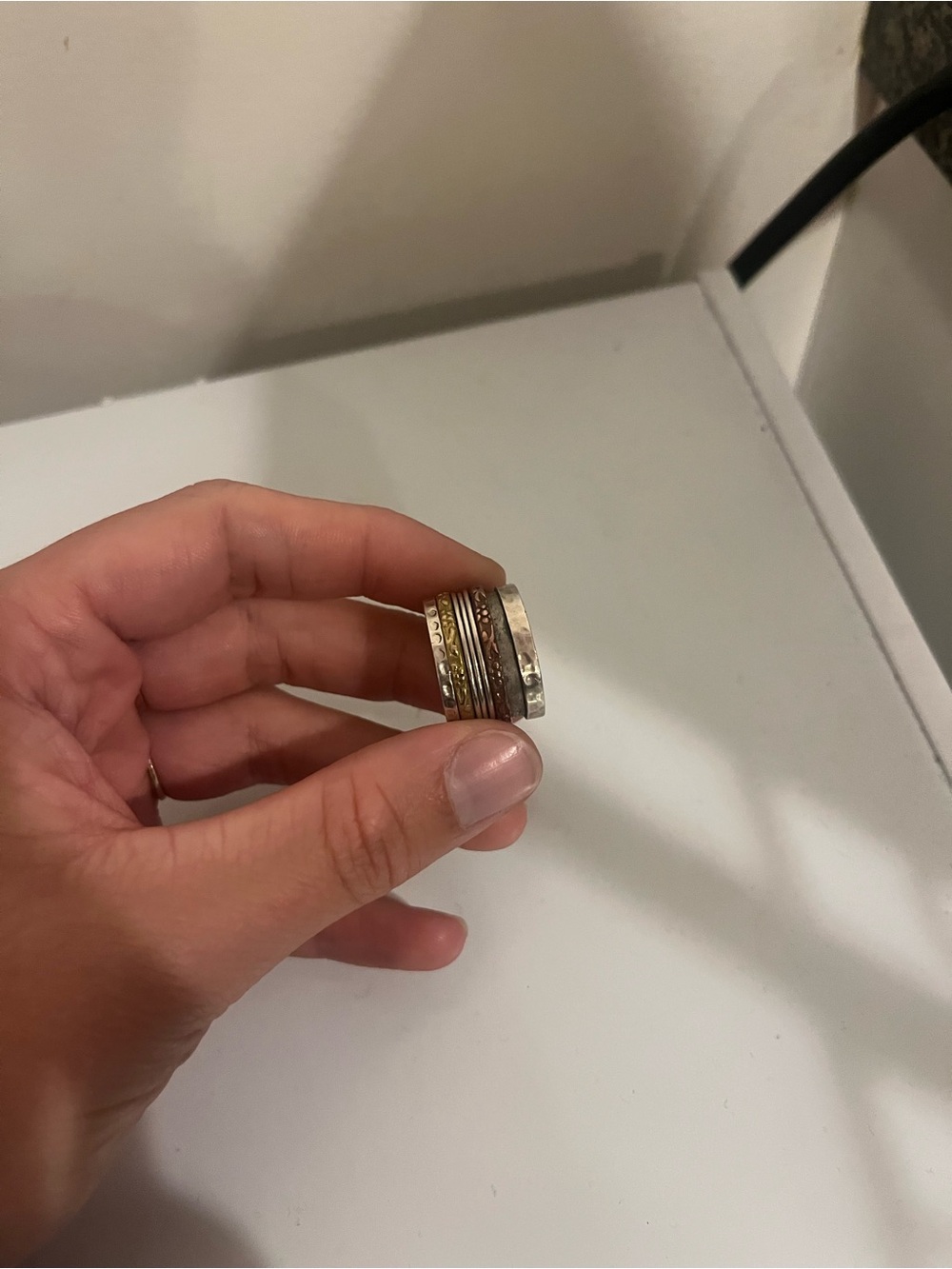 Mixed Metal Stacked Spinner Ring - copper/brass/sterling silver
